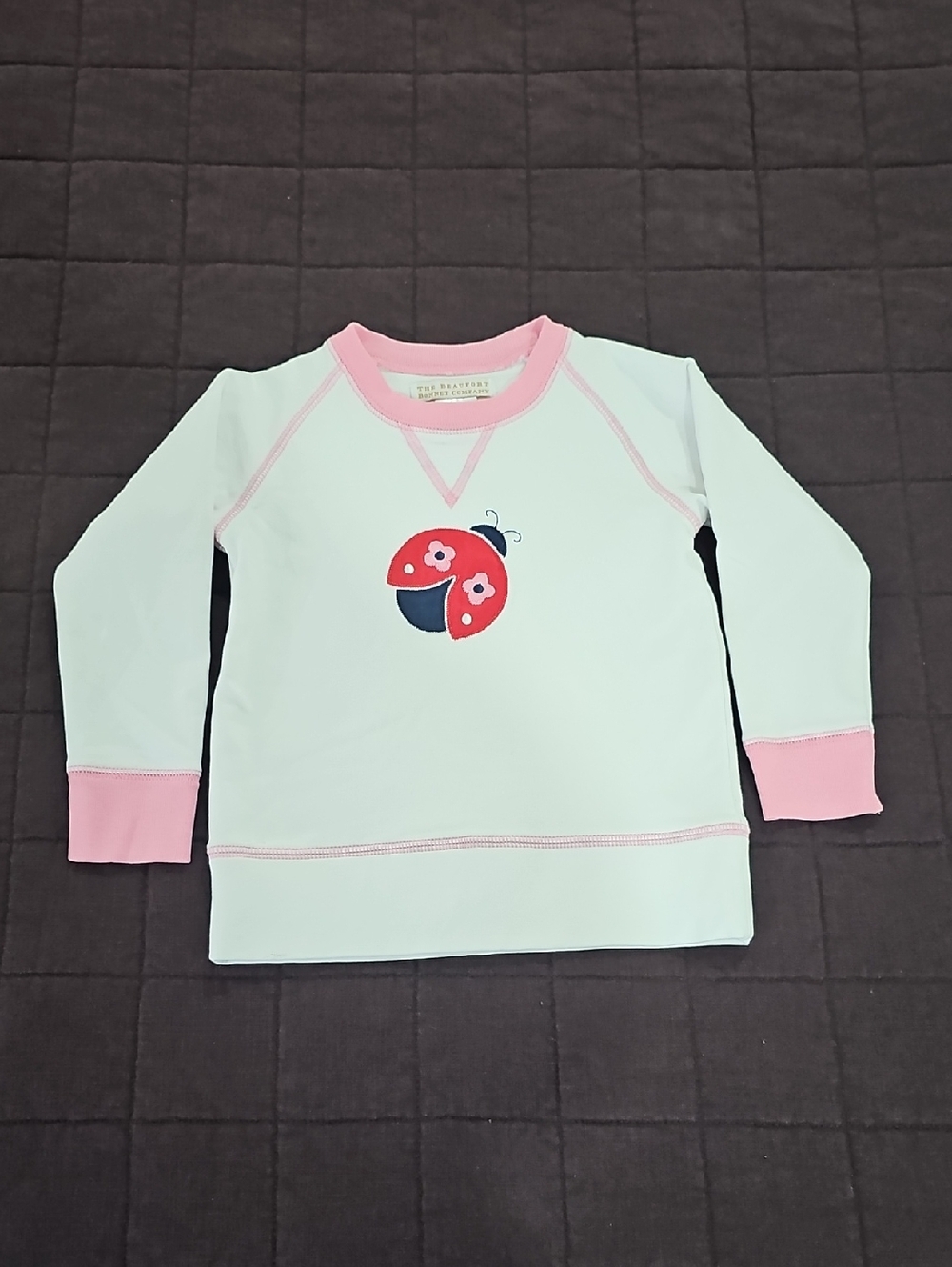 The Beaufort Bonnet Company White Top with Pink Trim and Red Ladybug Applique